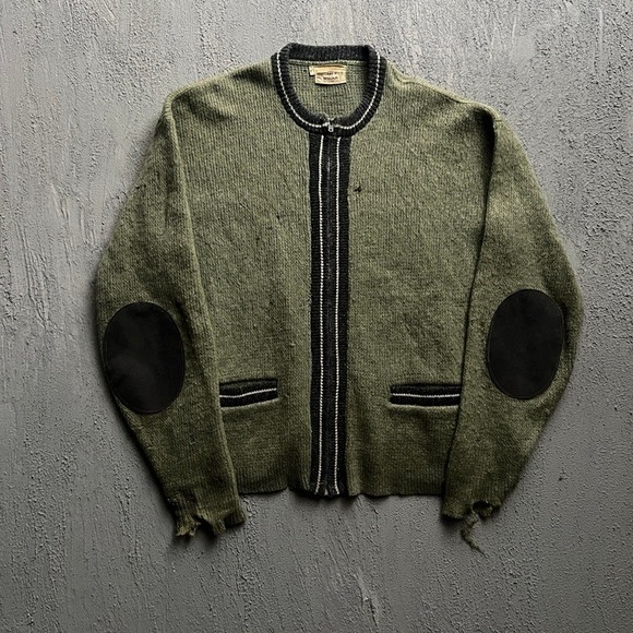 Pennleigh Other - Vintage Pennleigh Mohair Zip Up Cardigan Large Green 1960s Distressed
